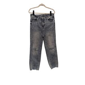 INC Denim Size 12 High Rise Straight Jeans Light Wash Distressed Raw Hem